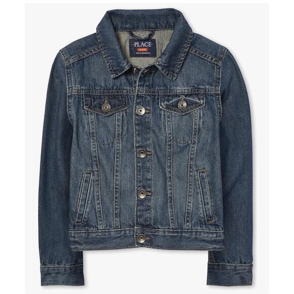 The Children's Place Boys Blue Jean Denim Jacket Silver Buttons Distressed Sz XL - Picture 1 of 10